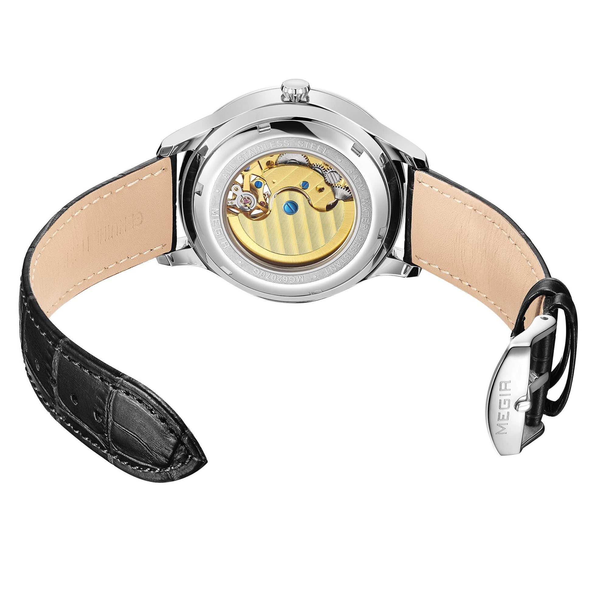 MEGIR Luxury Brand Men Mechanical Watches Multi-function Clock Wrist Watch Leather Automatic Movement Waterproof Wristwatch-12