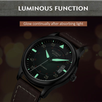 RUIMAS Men Watches Fashion Automatic Mechanical Watch Date Waterproof Business Clock Leather Strap Wristwatch 6725-5