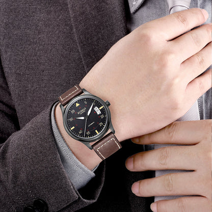 RUIMAS Men Watches Fashion Automatic Mechanical Watch Date Waterproof Business Clock Leather Strap Wristwatch 6725-2