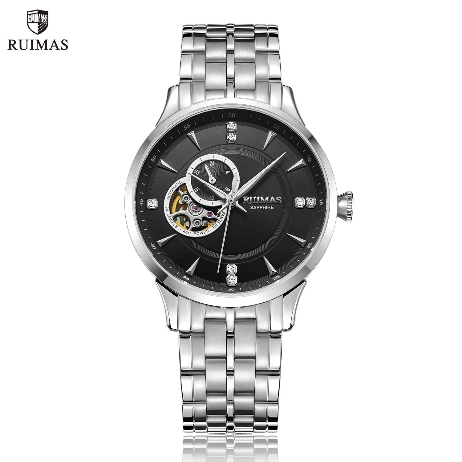 RUIMAS Gold Men Watch Luxury Stainless Steel Automatic Mechanical Watches Sapphire Glass Waterproof Wristwatch Relogio Masculino-0