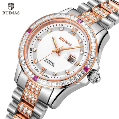 RUIMAS Sapphire Mechanical Women Watch Brand Luxury Steel Bracelet Ladies Fashion Watch Automatic Female Clock Reloj Mujer 6740-0