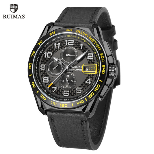 RUIMAS Luxury Men Watches Automatic Mechanical Watch Fashion Sport Casual Wristwatch Leather Strap Luminous Date Male Clock 6771-0