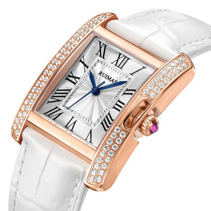 RUIMAS Fashion Automatic Mechanical Watch for Women Luxury Leather Ladies Wristwatch Waterproof Female Clock Reloj Mujer 6773-12
