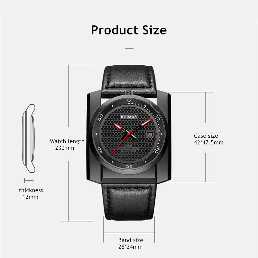RUIMAS Luxury Men Watches Automatic Mechanical Wrist Watch for Mens Fashion Leather Business Casual Clock Montre Homme 6775-5