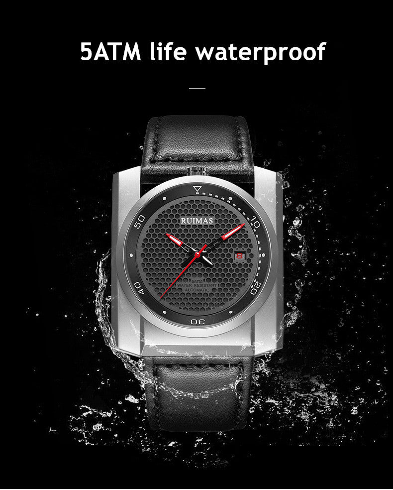 RUIMAS Luxury Men Watches Automatic Mechanical Wrist Watch for Mens Fashion Leather Business Casual Clock Montre Homme 6775-6