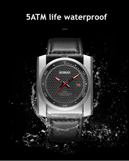 RUIMAS Luxury Men Watches Automatic Mechanical Wrist Watch for Mens Fashion Leather Business Casual Clock Montre Homme 6775-6