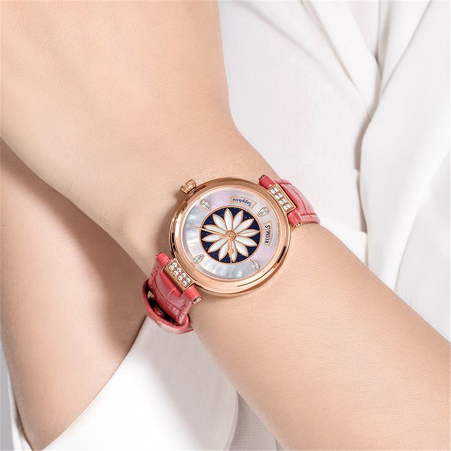 RUIMAS Women's Watch Automatic Mechanical Watches Sapphire Ladies Clock Top Brand Luxury Fashion Female Wristwatch Leather 6776-1