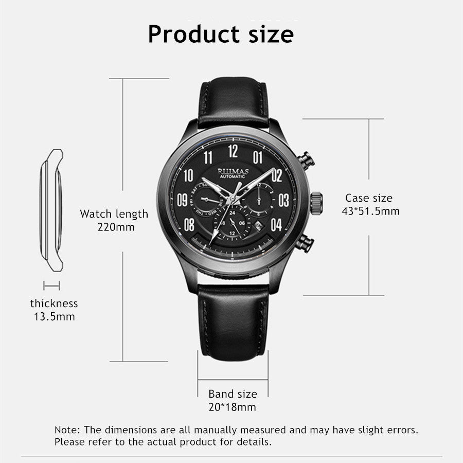 RUIMAS Luxury Casual Sport Watch for Men's Automatic Mechanical Watches Leather Luminous Man Clock Wrist Watch Chronograph 6785-4
