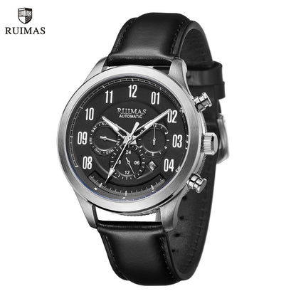 RUIMAS Luxury Casual Sport Watch for Men's Automatic Mechanical Watches Leather Luminous Man Clock Wrist Watch Chronograph 6785-0