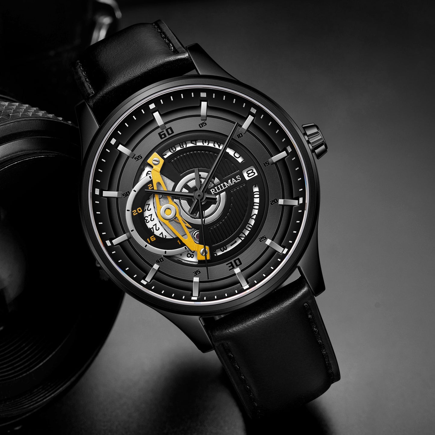 RUIMAS Mens Watches Luxury Fashion Sports Wristwatch Leather Strap Men's Army Military Watch Automatic Mechanical Man Clock 6786-7