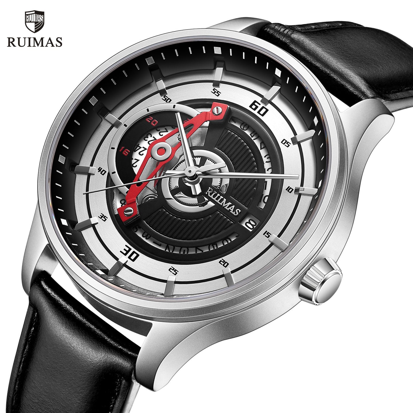 RUIMAS Mens Watches Luxury Fashion Sports Wristwatch Leather Strap Men's Army Military Watch Automatic Mechanical Man Clock 6786-0