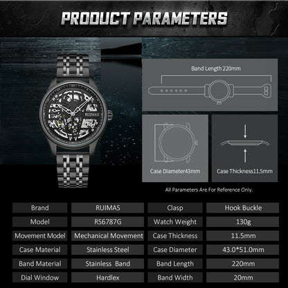 RUIMAS Watches for Men Top Brand Luxury Mechanical Chronograph Clock Stainless Steel Casual Wrist Watch Man Business Watch 6787-5