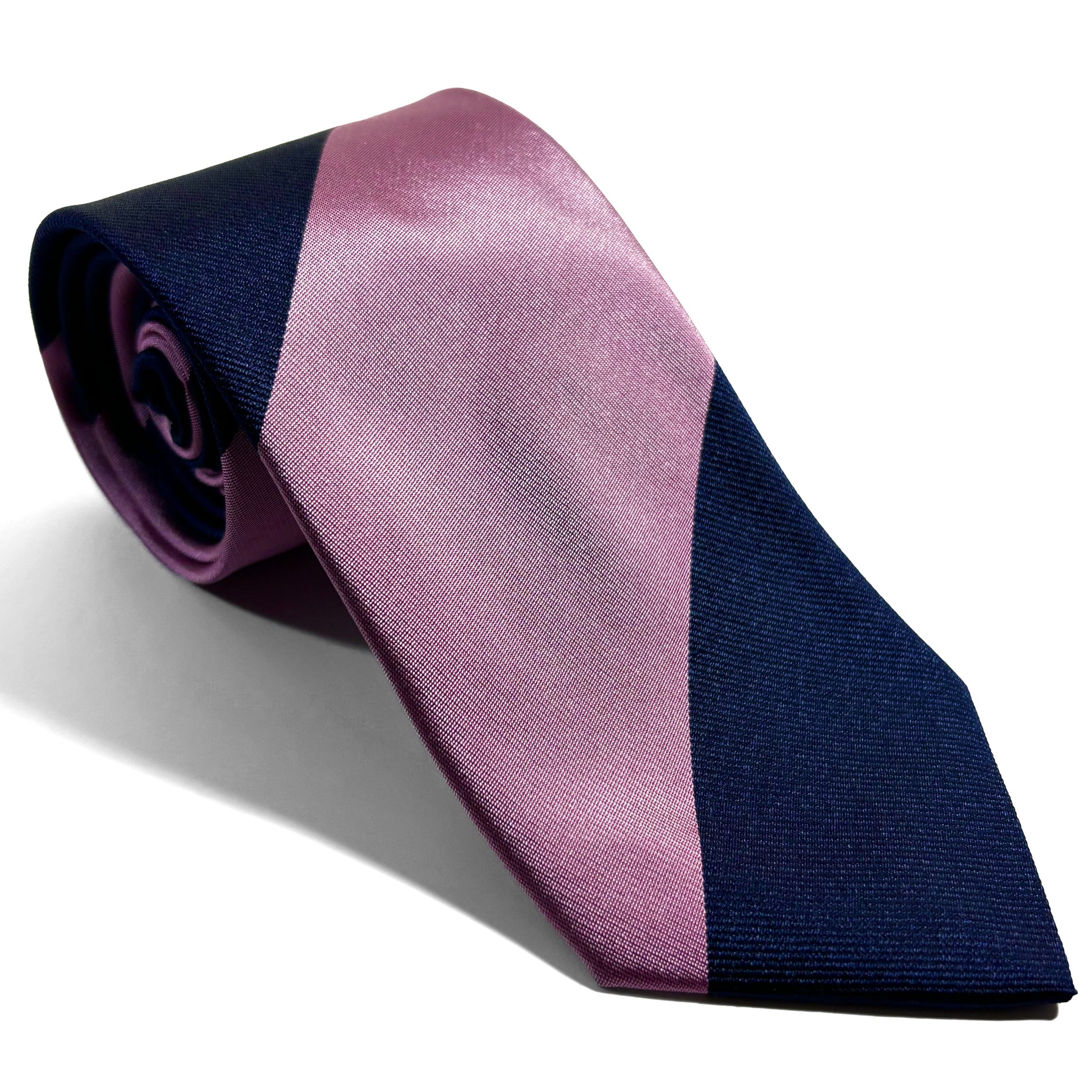 Navy Blue & Pink Block Striped Silk Repp Tie-0
