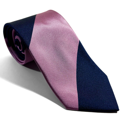 Navy Blue & Pink Block Striped Silk Repp Tie-0