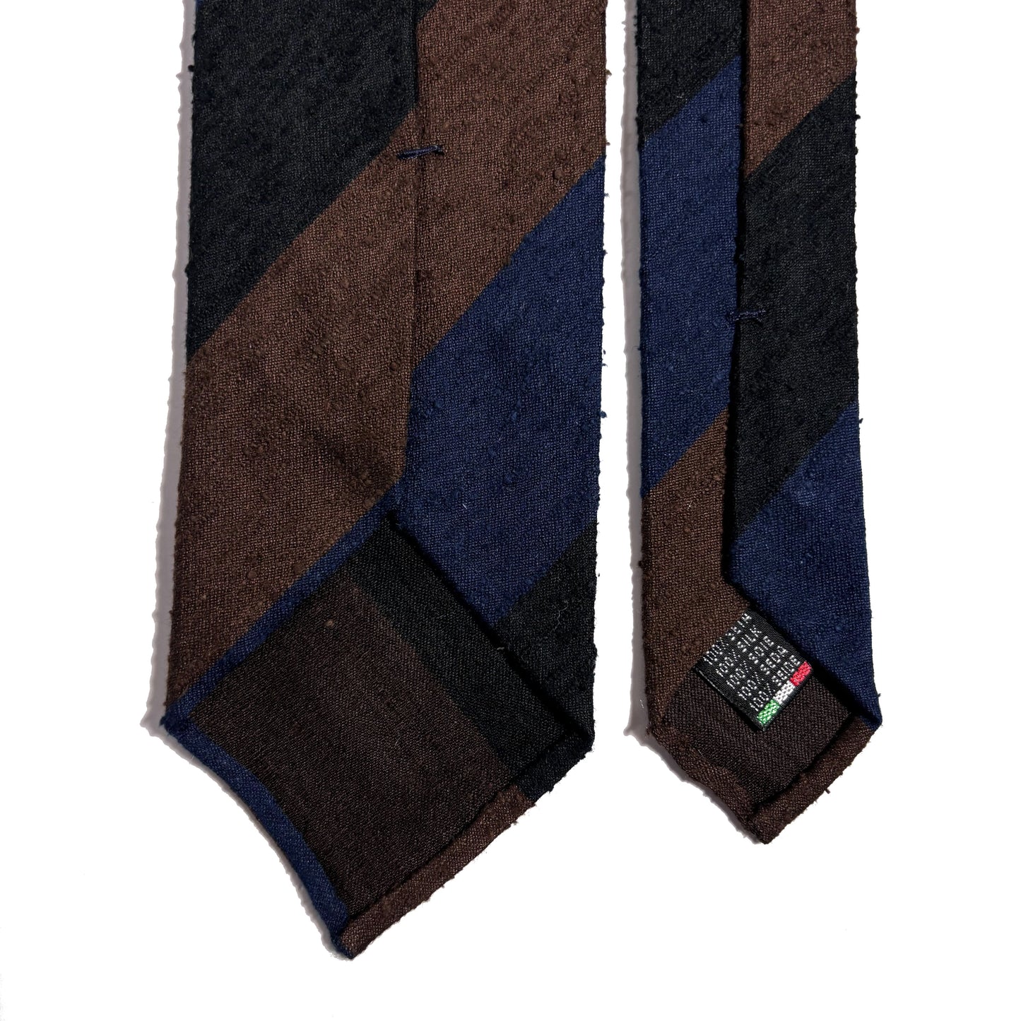 Untipped Blue / Brown Block Stripe Silk Shantung Tie-2
