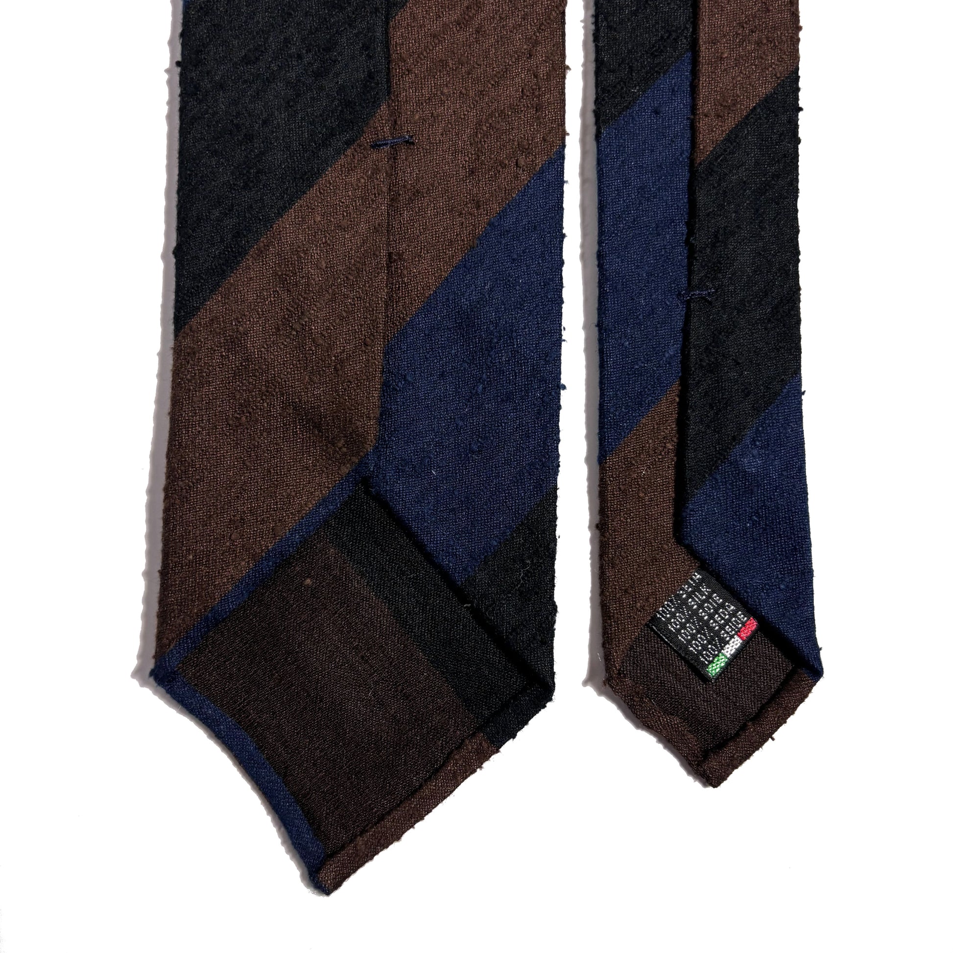 Untipped Blue / Brown Block Stripe Silk Shantung Tie-2