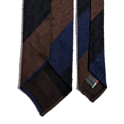 Untipped Blue / Brown Block Stripe Silk Shantung Tie-2