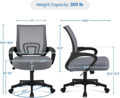 2 Pack Ergonomic Office Chair with 360° Rolling Casters, Mesh Mid-Back Computer Chair for Recreation Dark Gray-2