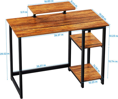 Compact Desk with Monitor Stand and Storage Shelves-2