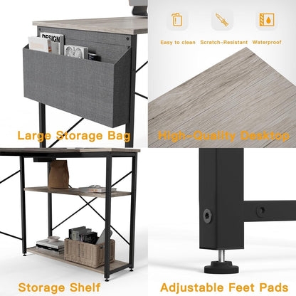 L Shaped Computer Desk with Power Outlets, 47 Inch Gaming Desk, Small Desk Corner Desk with Reversible Shelves, Study Desk Writing Desk for Home Office Bedroom, Work from Home, Gray-4