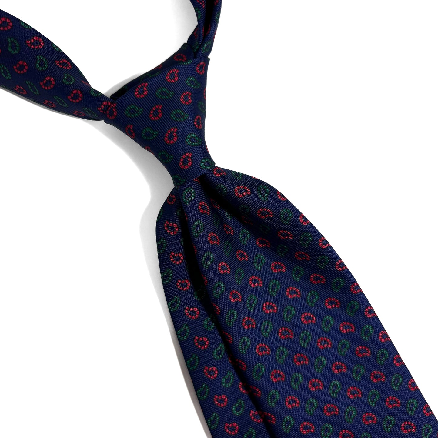 Hand-Printed Navy Blue Small Paisley Silk Tie-1