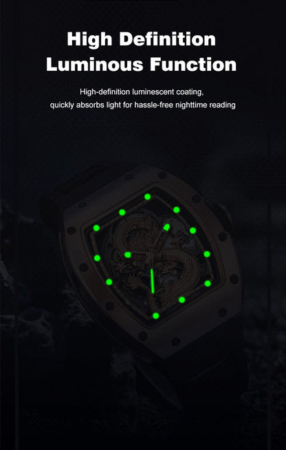 New Automatic Mechanical Skeleton Men Watch Luxury Stainless Steel Case Tonneau Dial Wristwatch Waterproof Sport Watches 9190-15-7