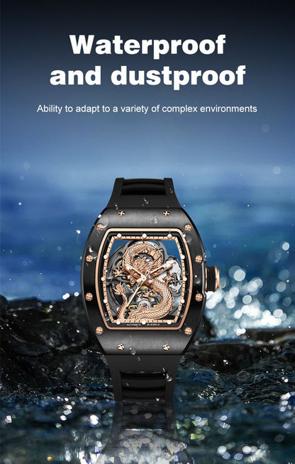 New Automatic Mechanical Skeleton Men Watch Luxury Stainless Steel Case Tonneau Dial Wristwatch Waterproof Sport Watches 9190-15-8