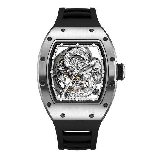 New Automatic Mechanical Skeleton Men Watch Luxury Stainless Steel Case Tonneau Dial Wristwatch Waterproof Sport Watches 9190-15-10