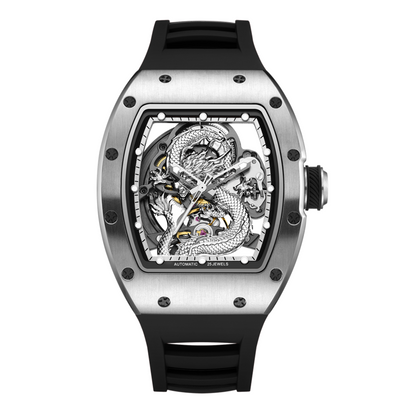New Automatic Mechanical Skeleton Men Watch Luxury Stainless Steel Case Tonneau Dial Wristwatch Waterproof Sport Watches 9190-15-18