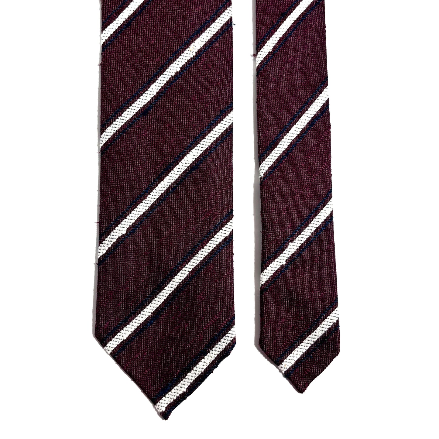 Untipped Burgundy & White Striped Silk Shantung Tie-2