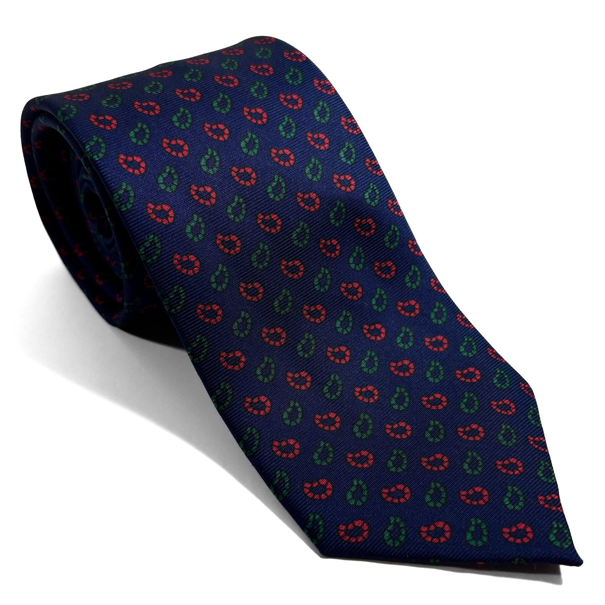 Hand-Printed Navy Blue Small Paisley Silk Tie-0