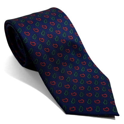 Hand-Printed Navy Blue Small Paisley Silk Tie-0