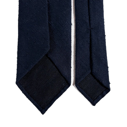 Untipped Navy Blue Silk Shantung Tie-3