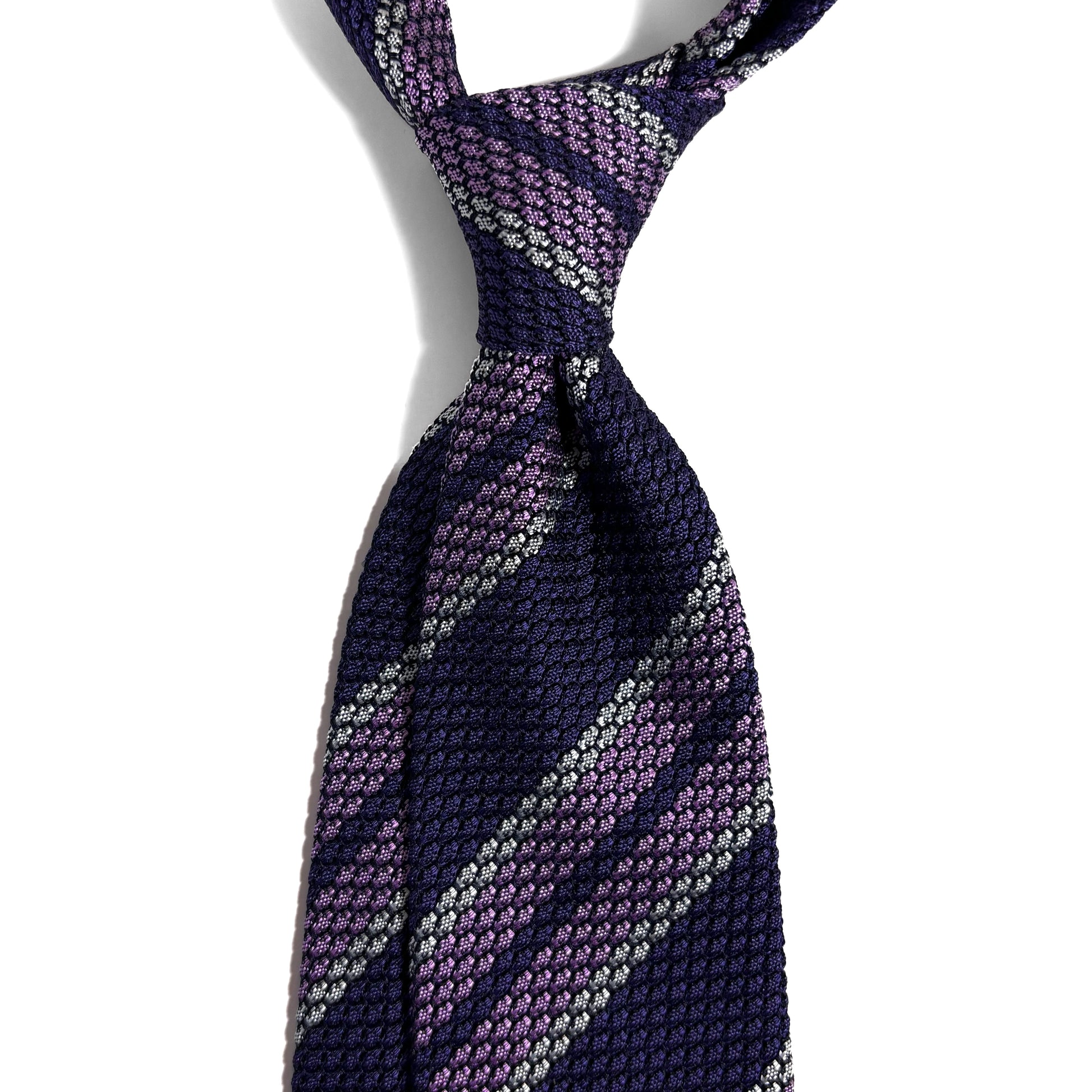 Purple & Lilac Striped Silk Grenadine Tie (Garza Grossa)-1