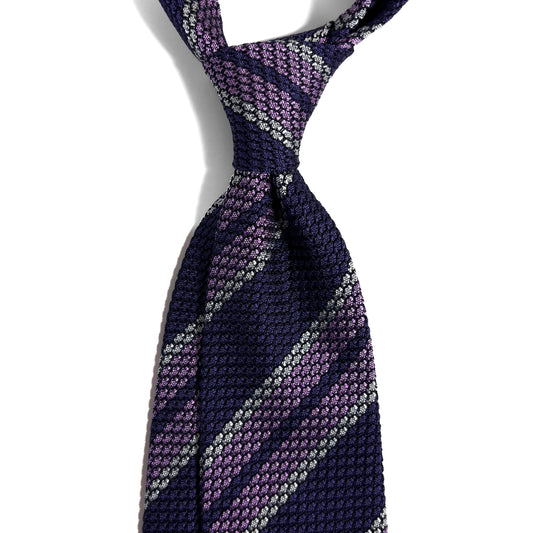 Purple & Lilac Striped Silk Grenadine Tie (Garza Grossa)-1
