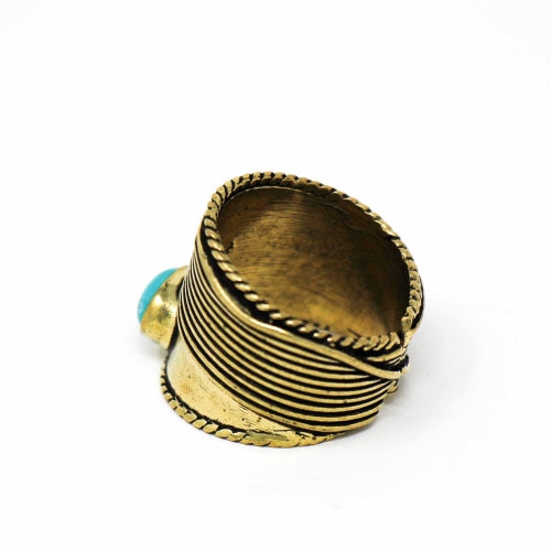 TURQUOISE STONE ADJUSTABLE BRASS RING