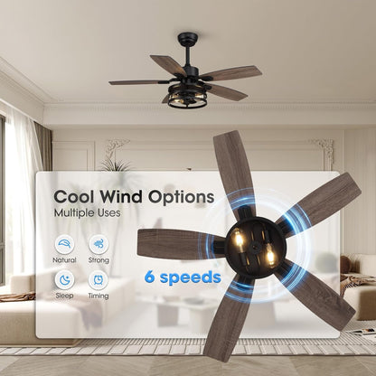 42 Inch Ceiling Fans with Lights and Remote Control, Ceiling Fan for Bedroom Living Room and Patio, Caged Ceiling Fan for Indoor and Outdoor-2