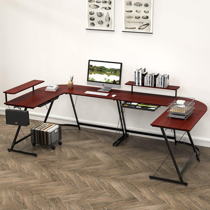 Vista L-Shape Desk with Monitor Stand, Cherry-1