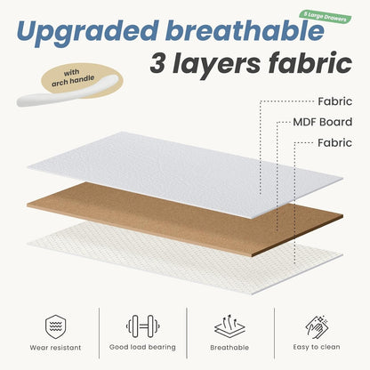 TV Stand Dresser for Bedroom with 5 Fabric Drawer,Entertainment Center for 45 Inch Television, Media Console Table with Storage, Open Shelf, Adjustable Feet, Living Room Furniture, White-2