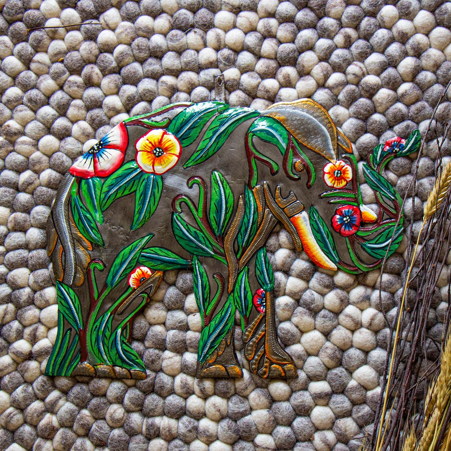 HIBISCUS ELEPHANT HAITIAN METAL DRUM ART