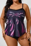 Sexy Print Patchwork Backless Spaghetti Strap Plus Size Swimwear (With Paddings)