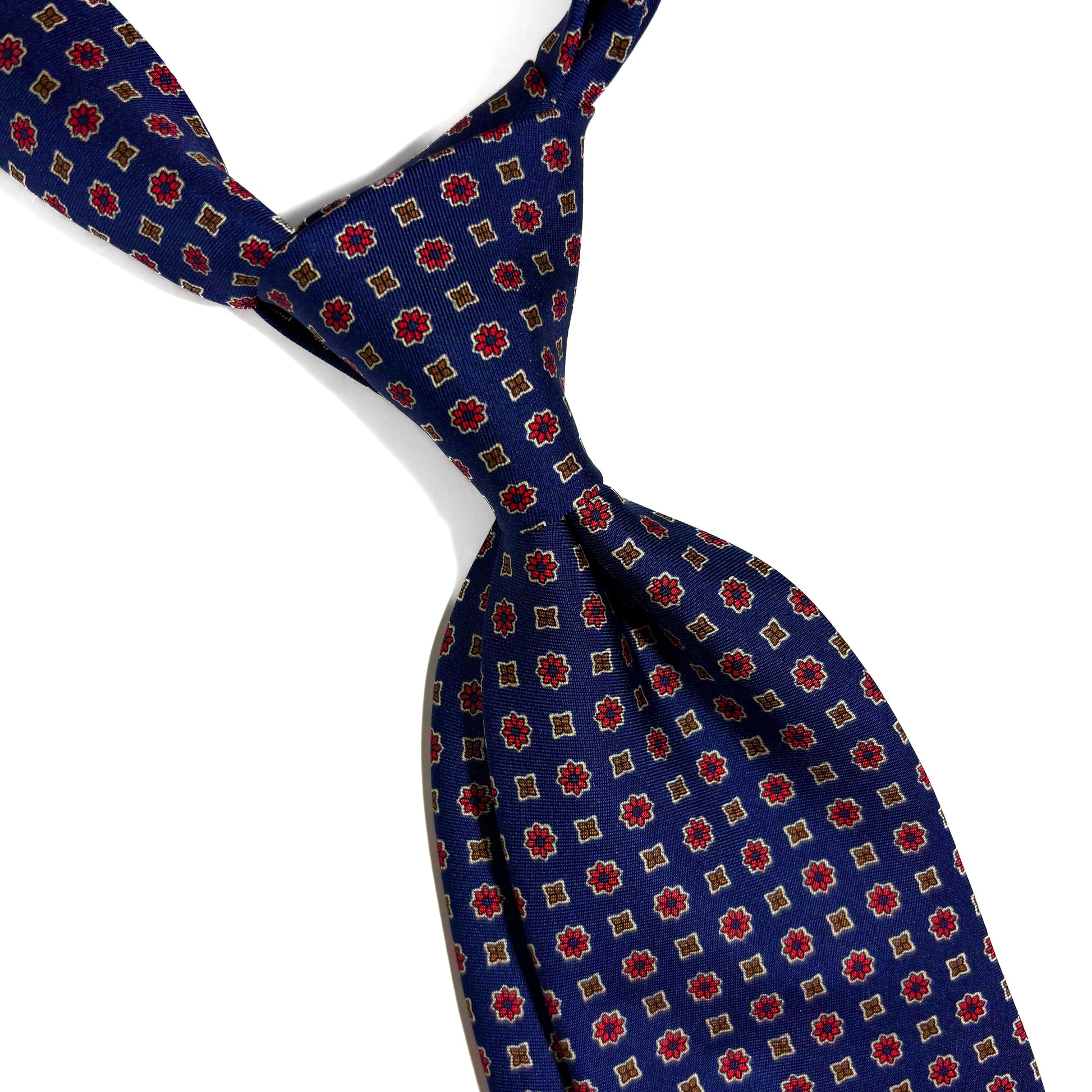 Navy Blue Geometric Floral Silk Tie-1