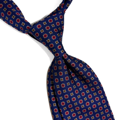 Navy Blue Geometric Floral Silk Tie-1