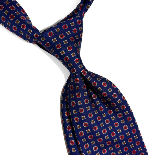 Navy Blue Geometric Floral Silk Tie-1