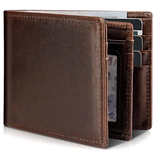 Artpaxy Mens Wallet Bifold Genuine Leather RFID Blocking Wallet for Men, 1 ID Window 13 Card Holders, Gift Box