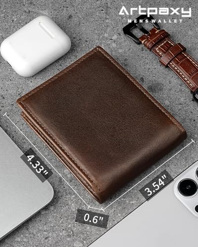 Artpaxy Mens Wallet Bifold Genuine Leather RFID Blocking Wallet for Men, 1 ID Window 13 Card Holders, Gift Box