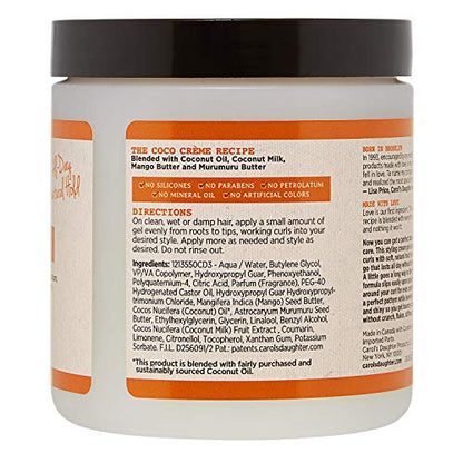 Carol’s Daughter Coco Creme Curl Shaping Cream Gel, with Coconut Oil, Coconut Milk, Hair Gel for Curly Hair , Silicone, Paraben and Mineral Oil Free, For Very Dry Split Ends, 16 Oz