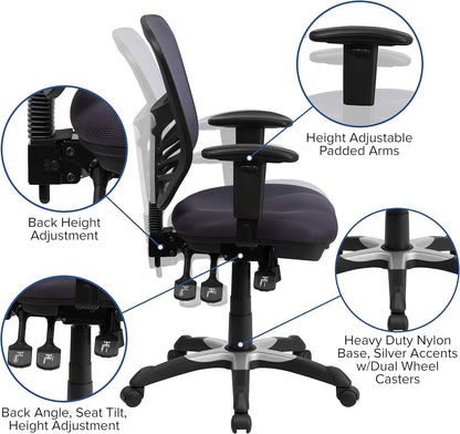 Nicholas Mid-Back Swivel Office and Gaming Chair, Ergonomic Mesh Office Chair with Adjustable Lumbar Support and Height, Dark Gray-3