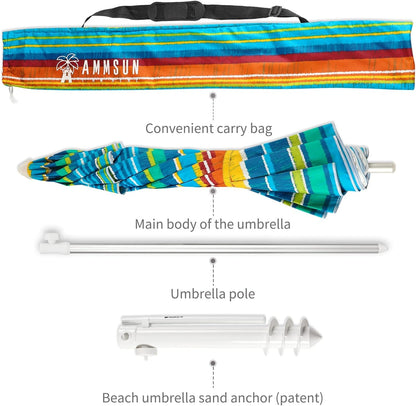 Beach Umbrellas for Sand Heavy Duty Wind Portable, 6.5Ft Outdoor Umbrella with Sand Anchor and UV Protection, Parasols Includes Carry Bag for Beach, Patio, and Garden, Yellow Stripes-1