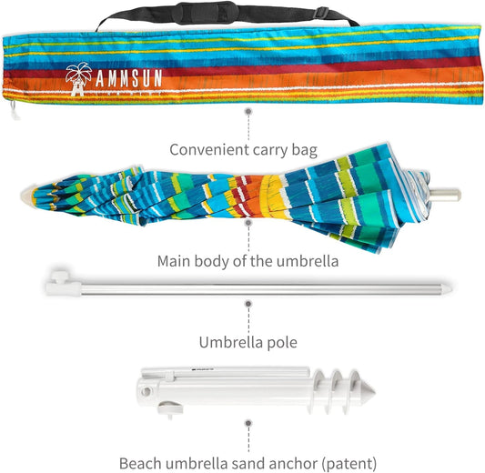 Beach Umbrellas for Sand Heavy Duty Wind Portable, 6.5Ft Outdoor Umbrella with Sand Anchor and UV Protection, Parasols Includes Carry Bag for Beach, Patio, and Garden, Yellow Stripes-1